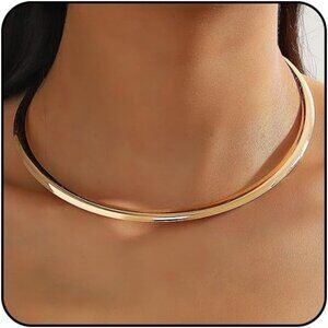 Women Gold Style 5 Trendy Silver Choker Open Round Collar Choker Metal Necklace